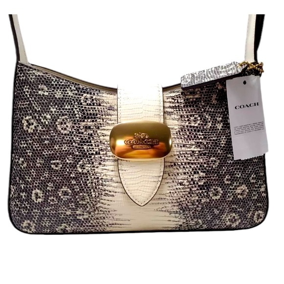 COPY - COACH CR352 LIZARD EMBOSSED LEATHER ELIZA SHOULDER BAG BLACK/GOLD/NATURA… - Picture 5 of 6